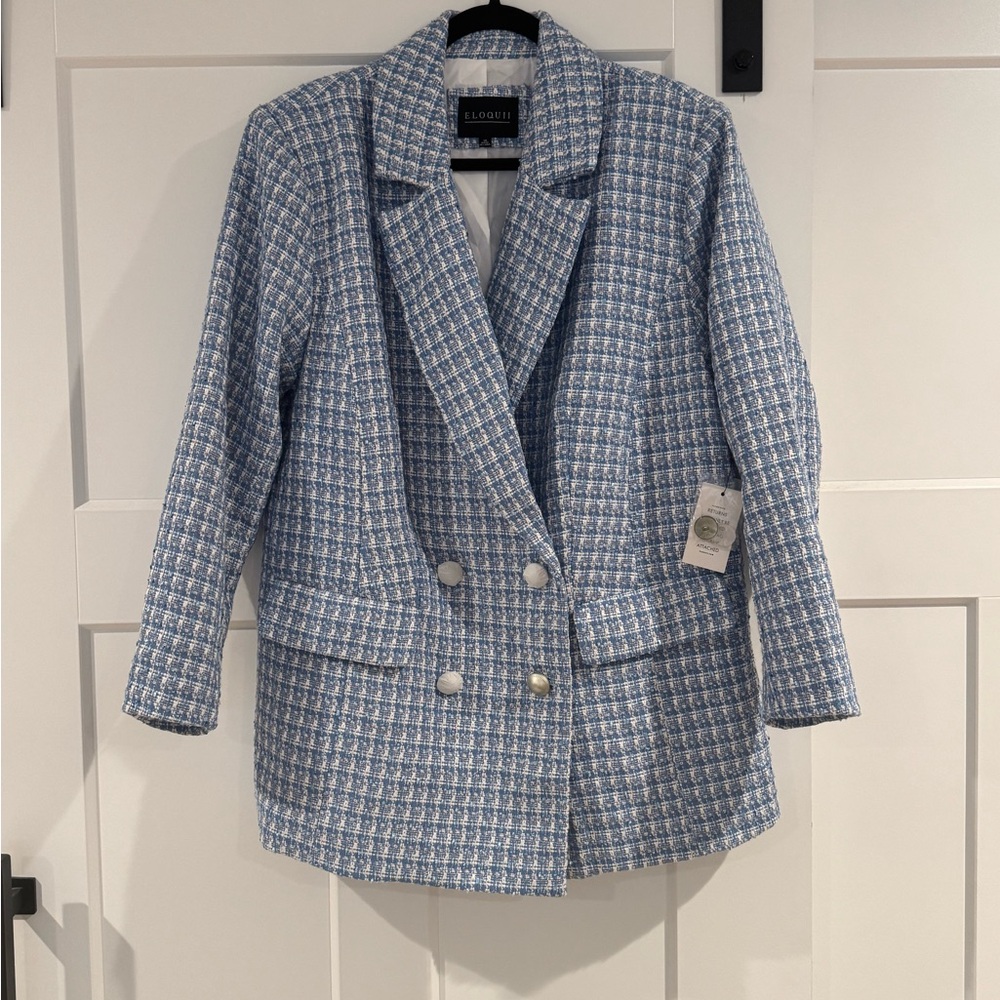 Eloquii Blue Tweed Blazer‎